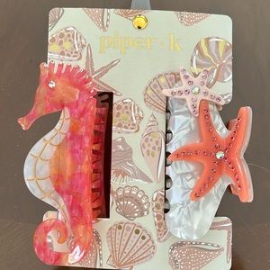 Viral Piper K Orange Beach Seahorse Starfish Claw Hair Clip NWT